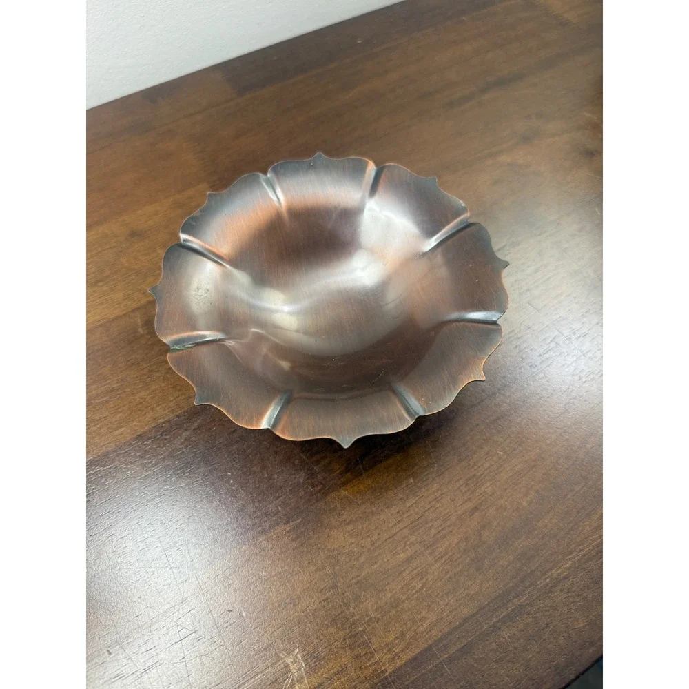 Grita Artisan Copper Pedestal Bowl Scalloped Fluted Metal Decor Dish 6 Inch